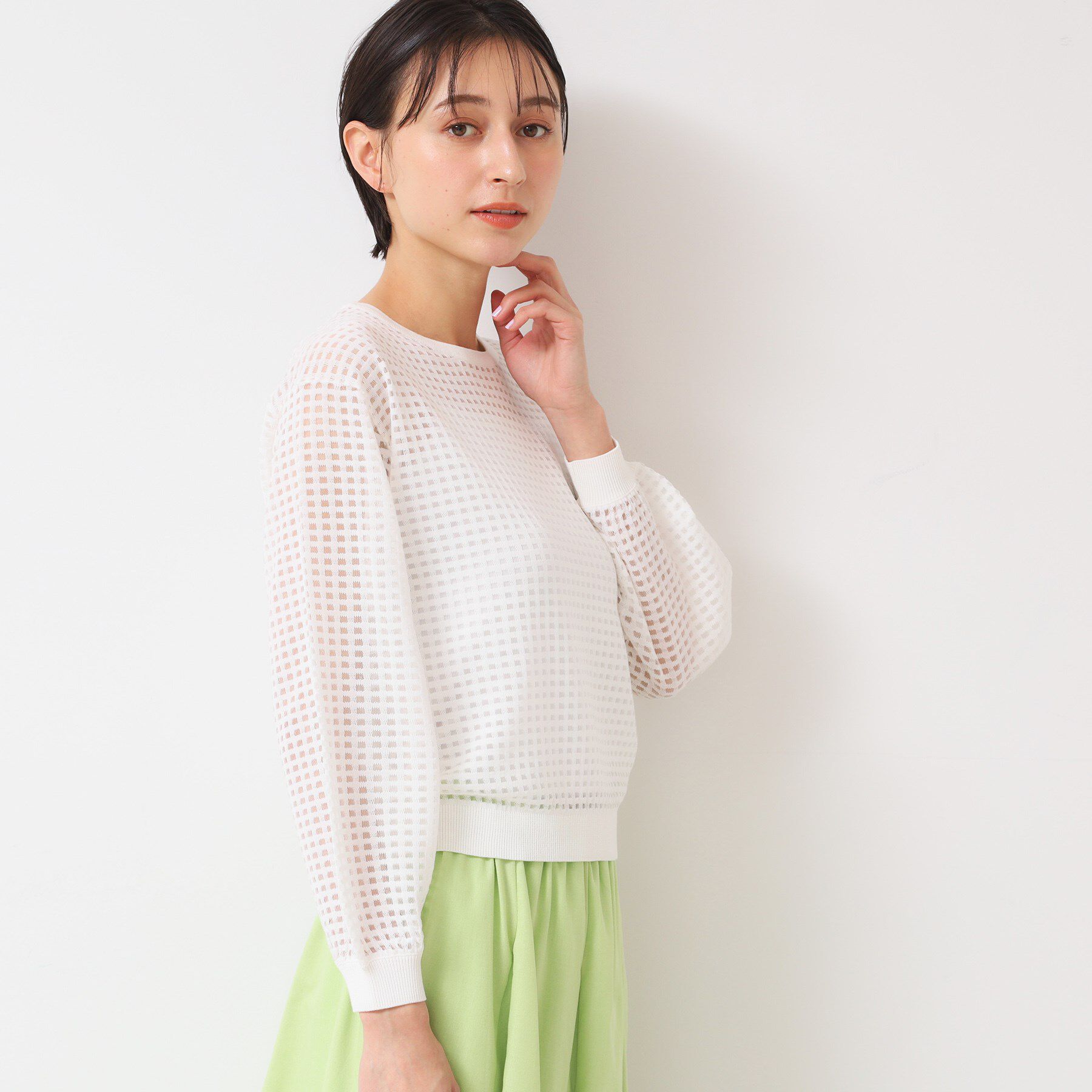 Dessin「【洗える】チェック柄シアーニット」|ニット・セーター|