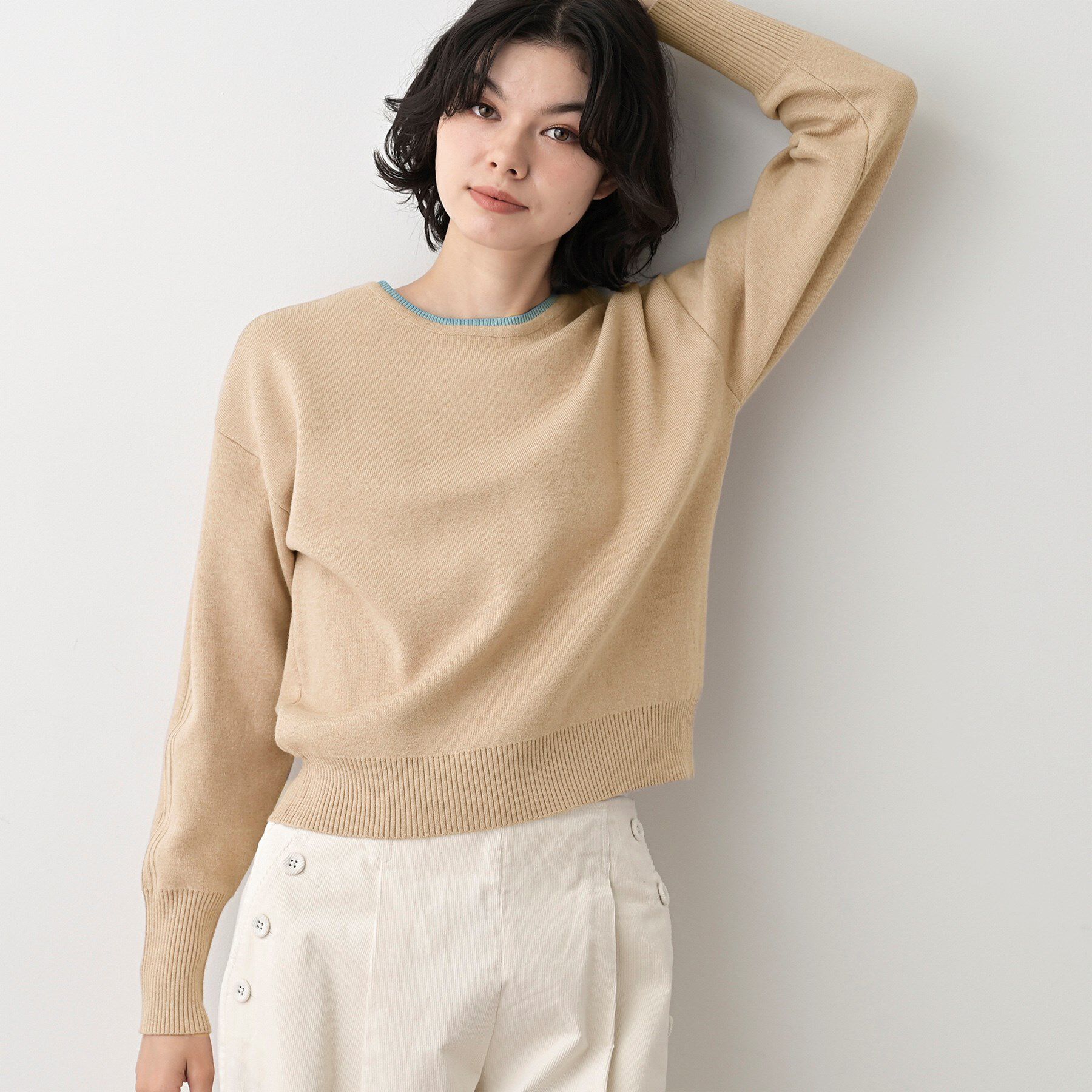 Dessin「【洗える】カシミヤブレンドスウェットライクニット」|ニット・セーター|ライトベージュ(55