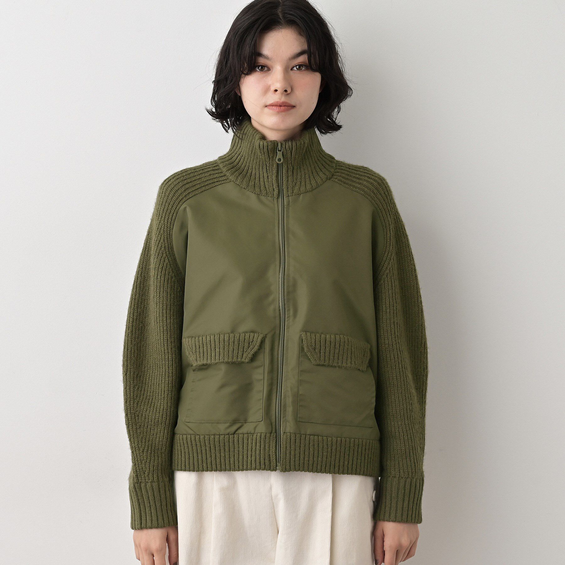 Dessin「【洗える】異素材ミックスジップブルゾン」|ブルゾン・スタジャン|