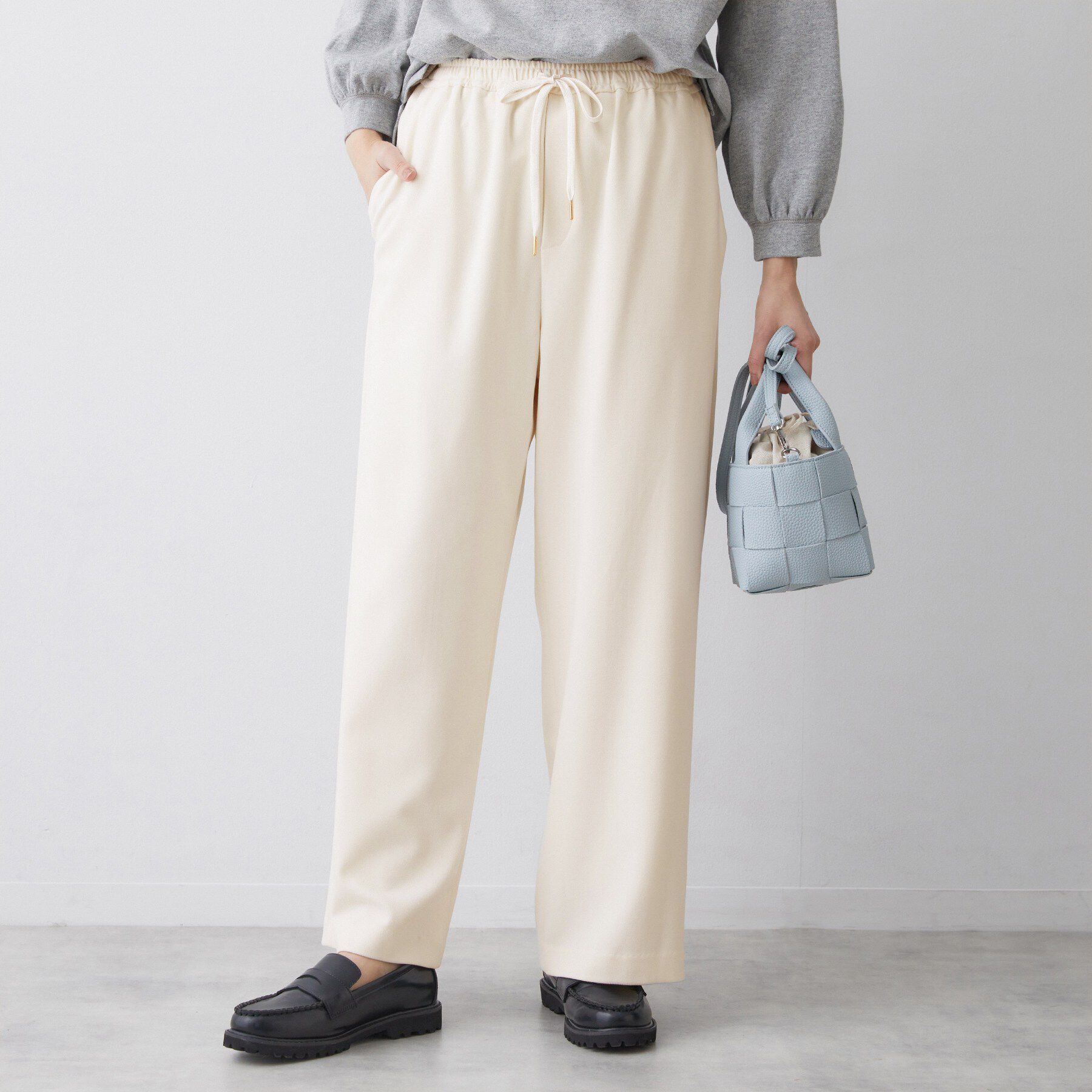 Dessin「【帯電防止/洗える】ストレッチツイルワイドパンツ」|その他|アイボリー(004)