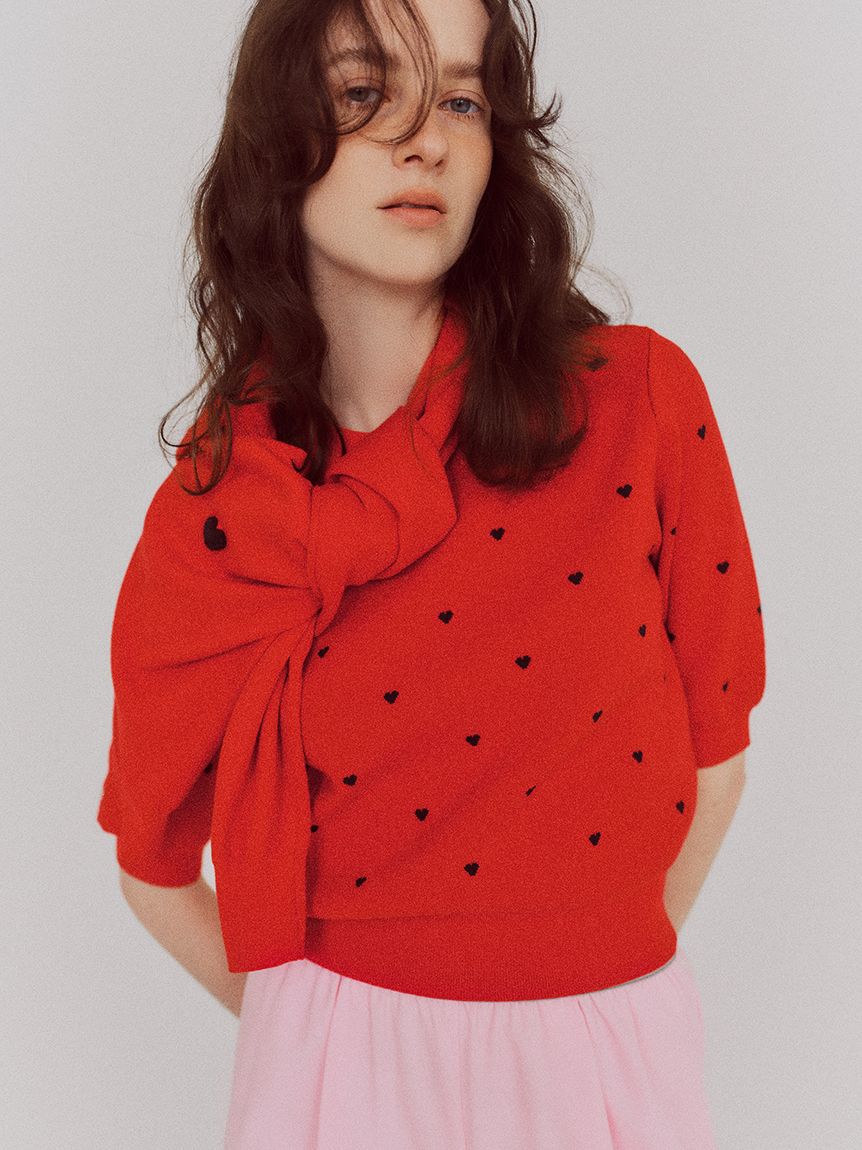 emmi atelier「【HEART】 eco ハーフスリーブハートジャガードニット【アンサンブル可能】」|ニット・セーター|