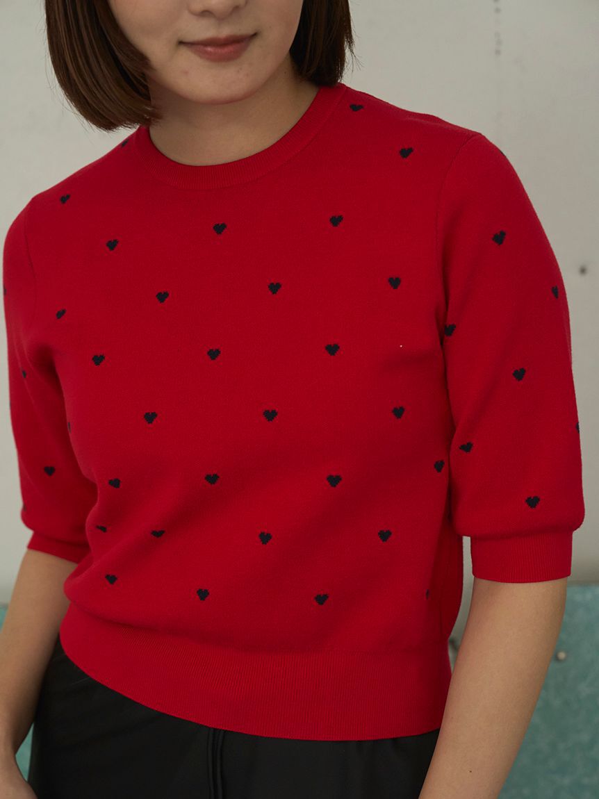 emmi atelier「【HEART】 eco ハーフスリーブハートジャガードニット【アンサンブル可能】」|ニット・セーター|