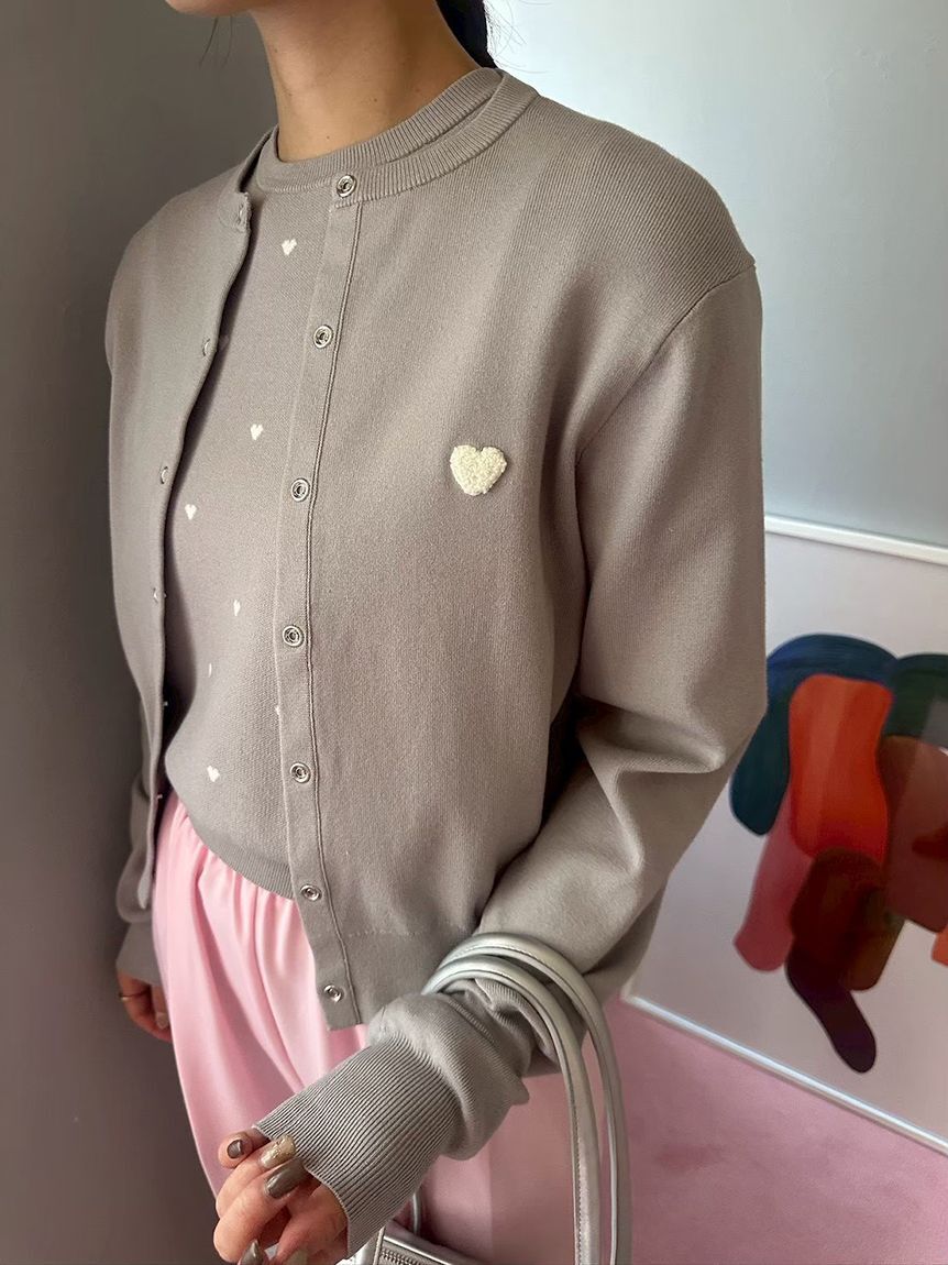 emmi atelier「【HEART】 eco ハーフスリーブハートジャガードニット【アンサンブル可能】」|ニット・セーター|