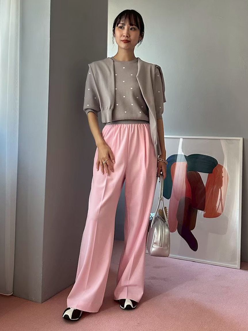 emmi atelier「【HEART】 eco ハーフスリーブハートジャガードニット【アンサンブル可能】」|ニット・セーター|