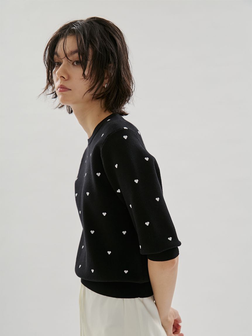 emmi atelier「【HEART】 eco ハーフスリーブハートジャガードニット【アンサンブル可能】」|ニット・セーター|