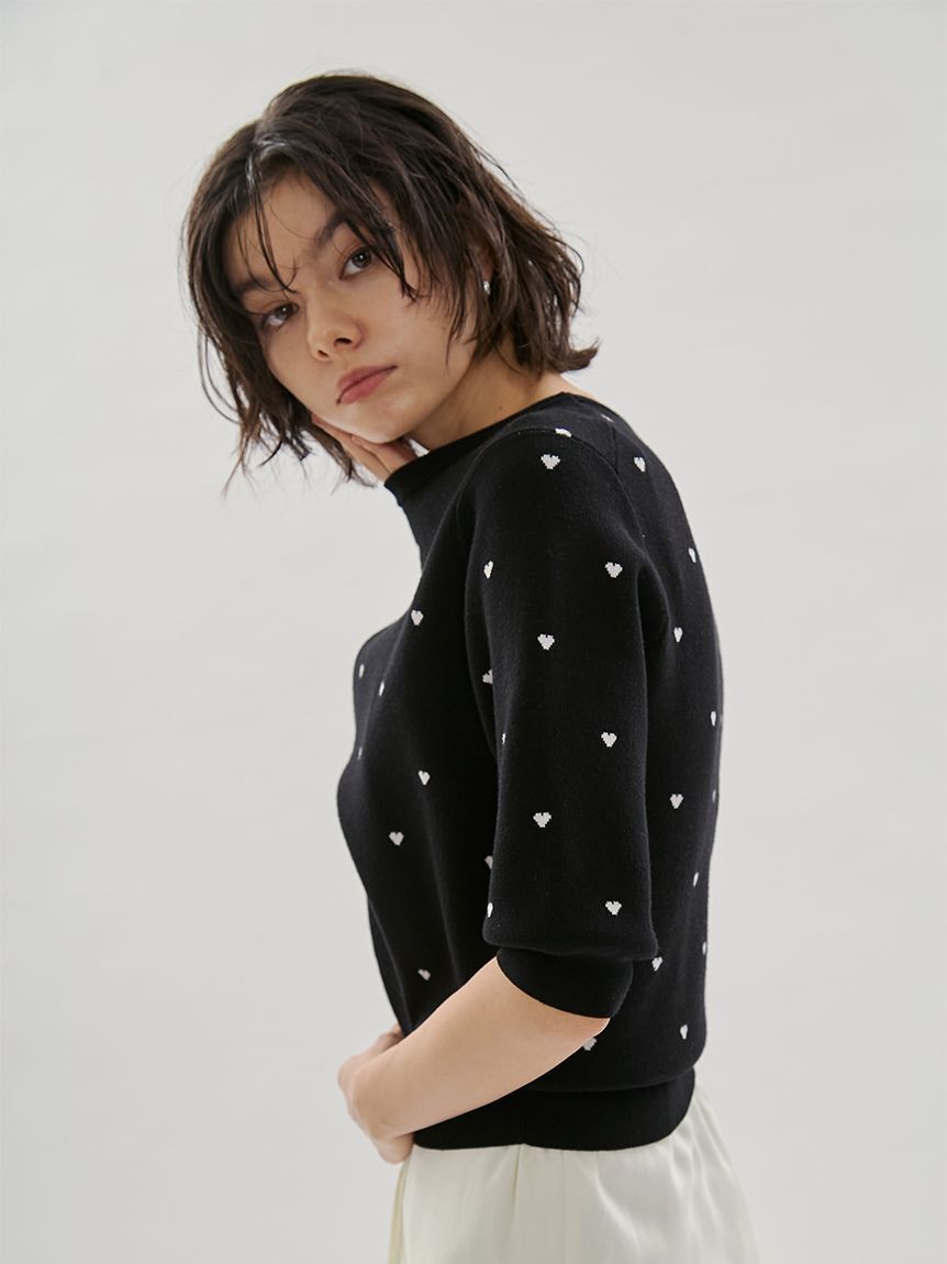 emmi atelier「【HEART】 eco ハーフスリーブハートジャガードニット【アンサンブル可能】」|ニット・セーター|