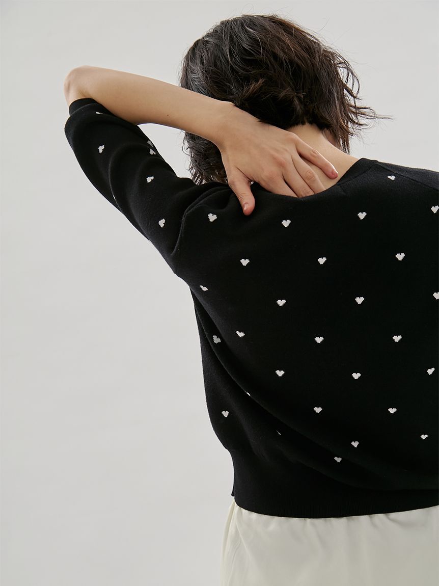 emmi atelier「【HEART】 eco ハーフスリーブハートジャガードニット【アンサンブル可能】」|ニット・セーター|