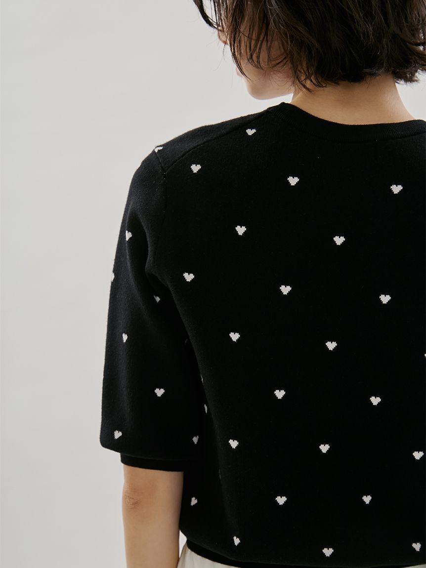emmi atelier「【HEART】 eco ハーフスリーブハートジャガードニット【アンサンブル可能】」|ニット・セーター|