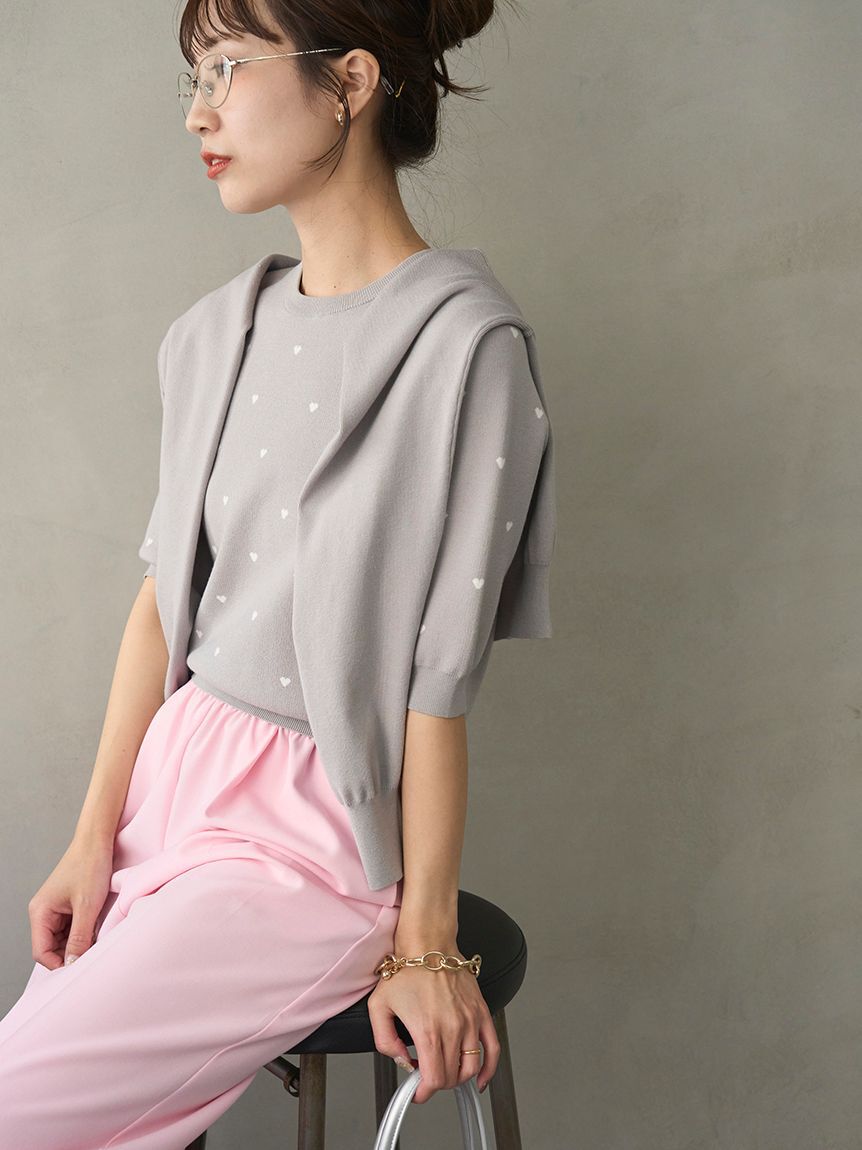 emmi atelier「【HEART】 eco ハーフスリーブハートジャガードニット【アンサンブル可能】」|ニット・セーター|GRY