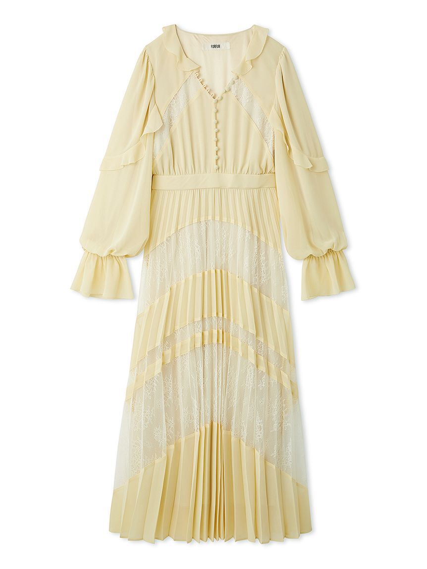 FURFUR「スイッチングレースプリーツドレス」|ドレス|YEL