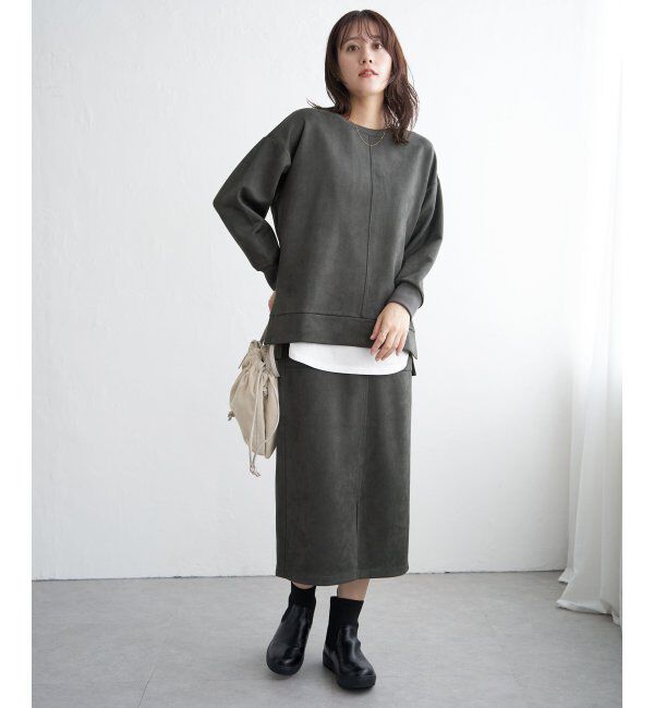 ikka「GOKU楽カットソー フェイクスエード裾スリットプルオーバー」|パーカー|