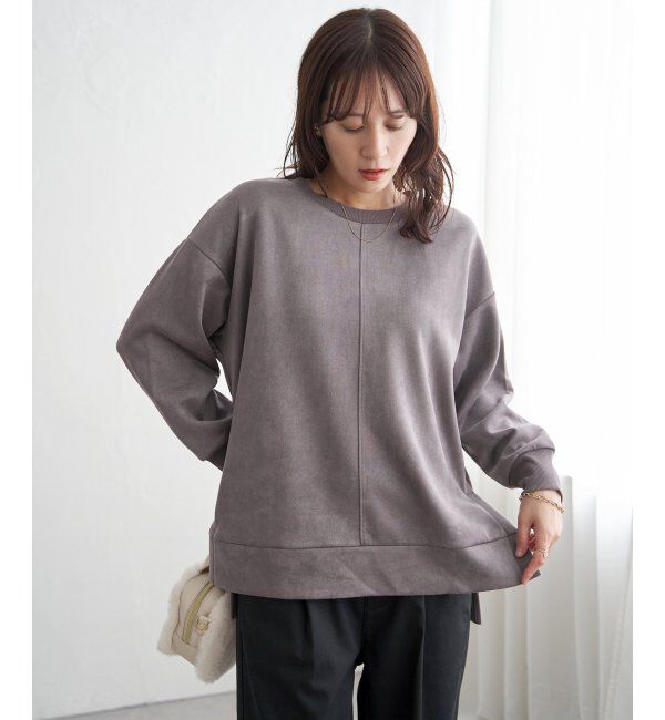 ikka「GOKU楽カットソー フェイクスエード裾スリットプルオーバー」|パーカー|