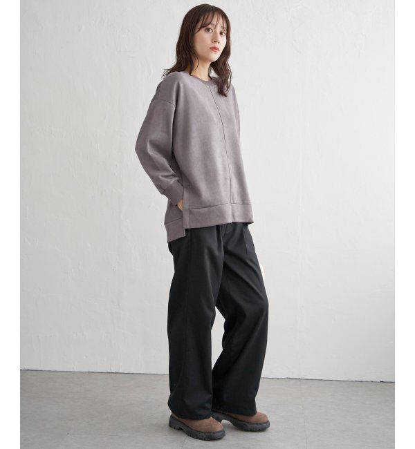 ikka「GOKU楽カットソー フェイクスエード裾スリットプルオーバー」|パーカー|