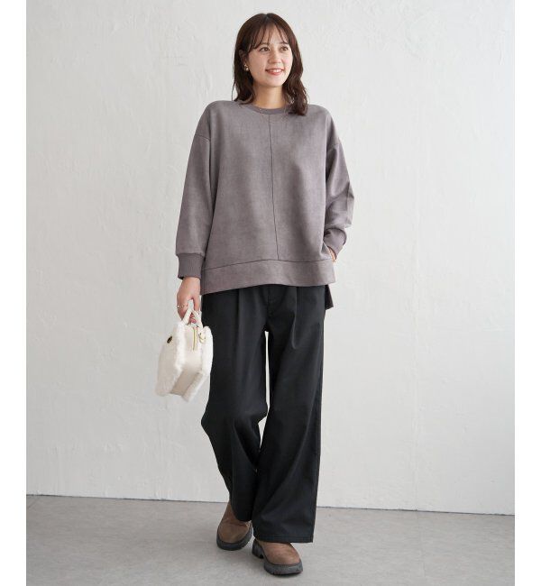 ikka「GOKU楽カットソー フェイクスエード裾スリットプルオーバー」|パーカー|