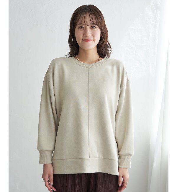 ikka「GOKU楽カットソー フェイクスエード裾スリットプルオーバー」|パーカー|