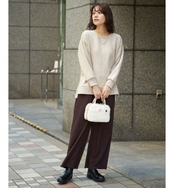 ikka「GOKU楽カットソー フェイクスエード裾スリットプルオーバー」|パーカー|