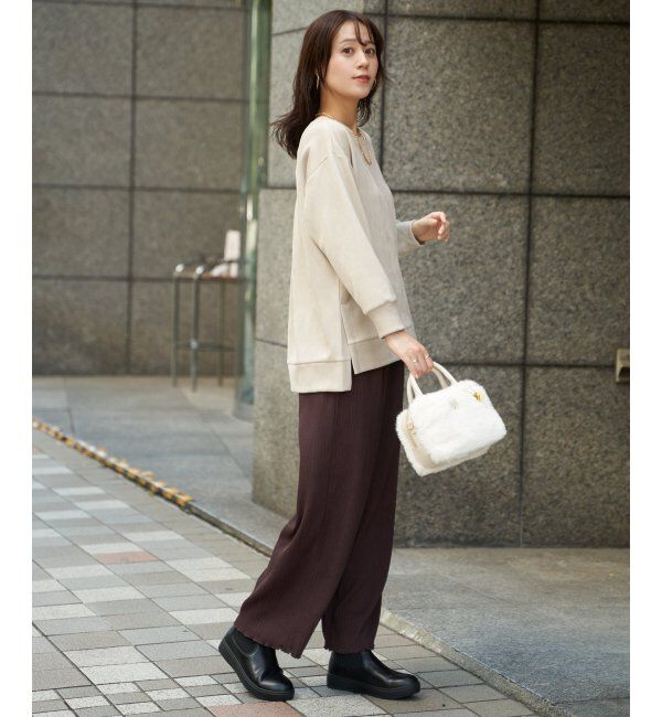 ikka「GOKU楽カットソー フェイクスエード裾スリットプルオーバー」|パーカー|