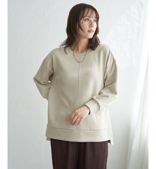 ikka「GOKU楽カットソー フェイクスエード裾スリットプルオーバー」|パーカー|