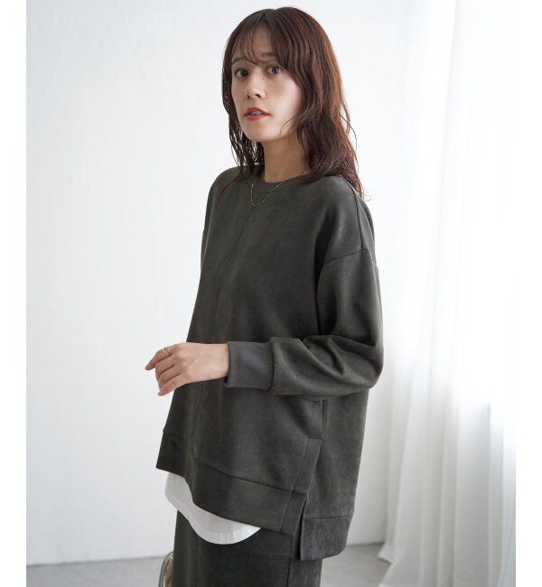 ikka「GOKU楽カットソー フェイクスエード裾スリットプルオーバー」|パーカー|