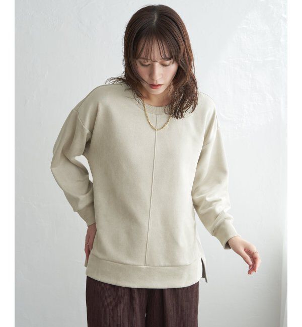 ikka「GOKU楽カットソー フェイクスエード裾スリットプルオーバー」|パーカー|