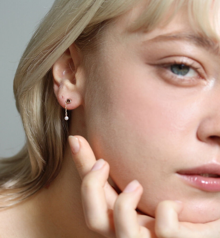  「スモーキークォーツ / パール ピアス | K10YG」|ピアス|