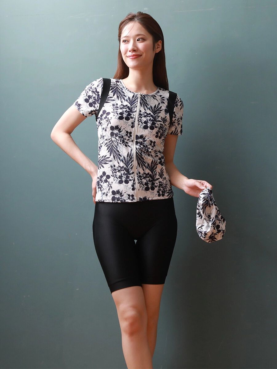 ALBOVE「ヴィンテージアロハ柄半袖フィットネス水着」|スポーツ|