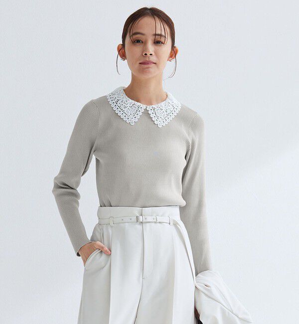 UNITED ARROWS green label relaxing「リブ エリレース 2WAY ニット プルオーバー ウォッシャブル」|ニット・セーター|LT.GRAY