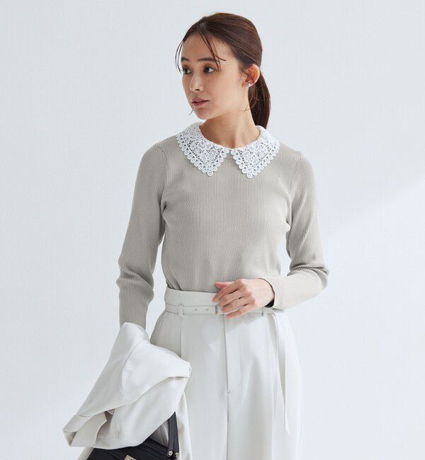 UNITED ARROWS green label relaxing「リブ エリレース 2WAY ニット プルオーバー ウォッシャブル」|ニット・セーター|