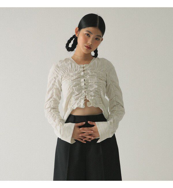 Ray BEAMS 「ストライプ シャーリング Vネック ブラウス」|シャツ・ブラウス|