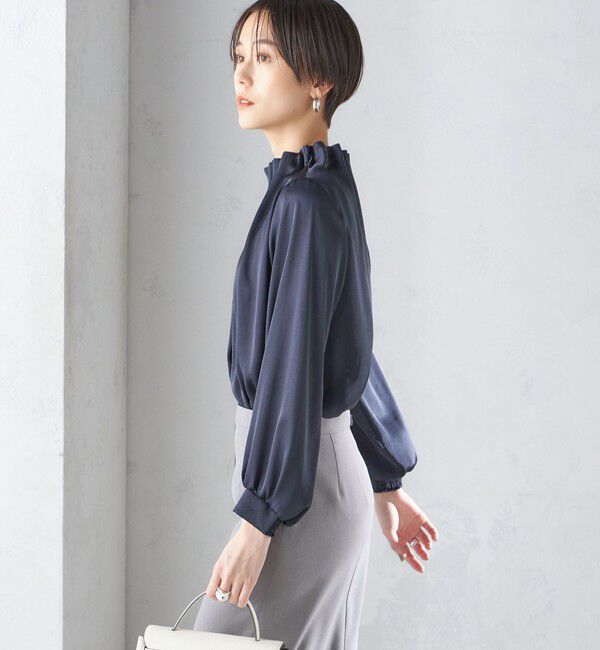 SHIPS for women「【一部WEB限定】〈手洗い可能〉ヴィンテージ サテン ネック ギャザー ブラウス」|シャツ・ブラウス|