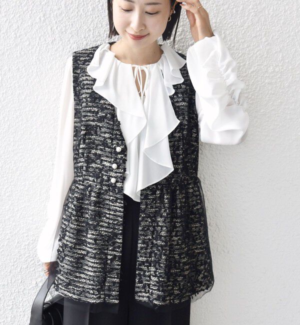 SHIPS for women「【SHIPS別注】troisiemeCHACO: チュール ジレ（セレモニー対応可）」|ベスト・ジレ|ブラック