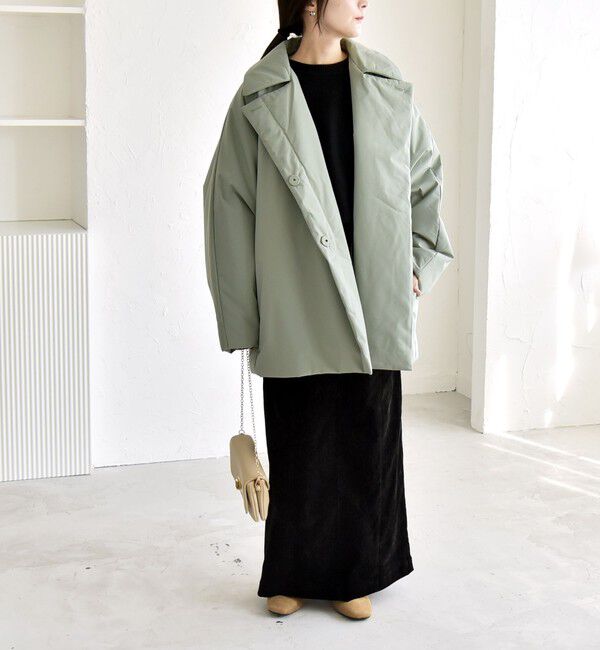 quaranciel:〈撥水加工〉中綿 テーラード ミドル Wボタン ジャケット