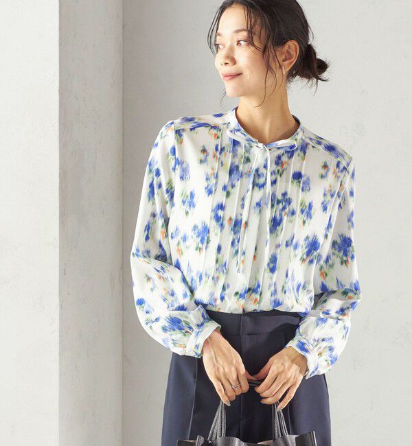 SHIPS for women「〈洗濯機可能〉無地 / プリント ピンタック ブラウス（セレモニー対応可）」|シャツ・ブラウス|ブルー