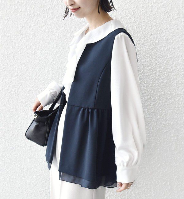 SHIPS for women「ダブル クロス レイヤード ペプラム ジレ（セレモニー対応可）」|ベスト・ジレ|