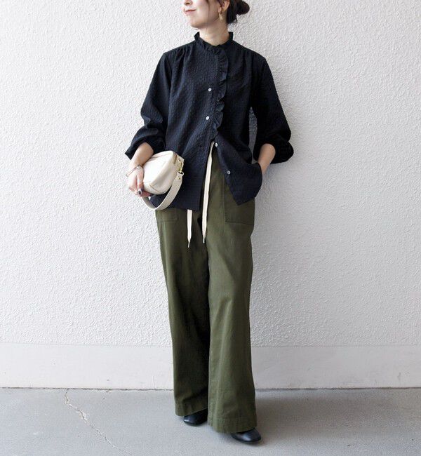 SHIPS any「SHIPS any:〈洗濯機可能〉フリルカラー スタンド & オープン シャツ ブラウス」|シャツ・ブラウス|