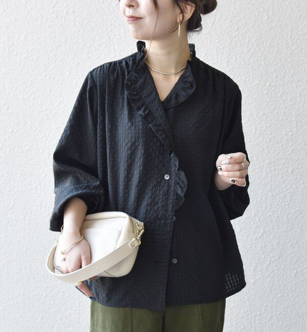 SHIPS any「SHIPS any:〈洗濯機可能〉フリルカラー スタンド & オープン シャツ ブラウス」|シャツ・ブラウス|