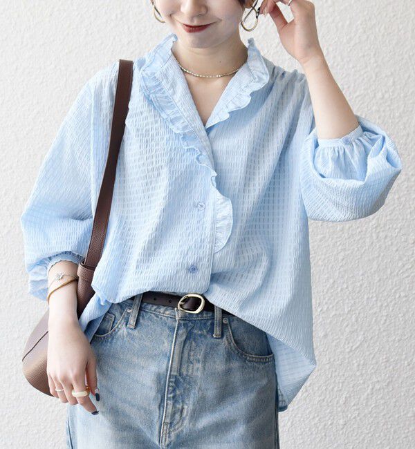 SHIPS any「SHIPS any:〈洗濯機可能〉フリルカラー スタンド & オープン シャツ ブラウス」|シャツ・ブラウス|