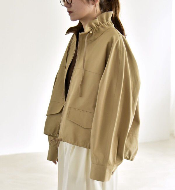quaranciel「quaranciel:〈手洗い可能〉ギャザー スタンドカラー ドロスト ショート ブルゾン」|ブルゾン・スタジャン|