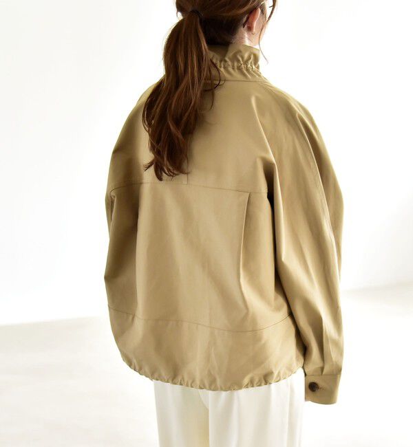quaranciel「quaranciel:〈手洗い可能〉ギャザー スタンドカラー ドロスト ショート ブルゾン」|ブルゾン・スタジャン|