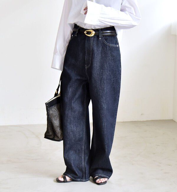 quaranciel「quaranciel:〈洗濯機可能〉ハイライズ ルーズ ワイド デニム パンツ」|デニム|