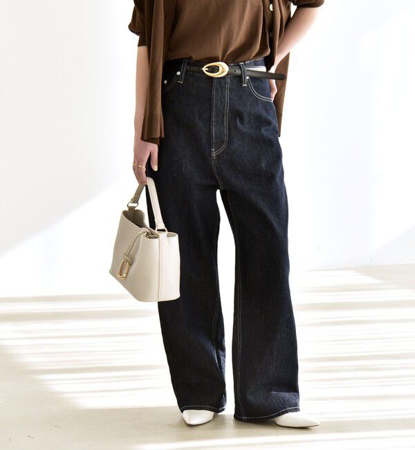 quaranciel「quaranciel:〈洗濯機可能〉ハイライズ ルーズ ワイド デニム パンツ」|デニム|