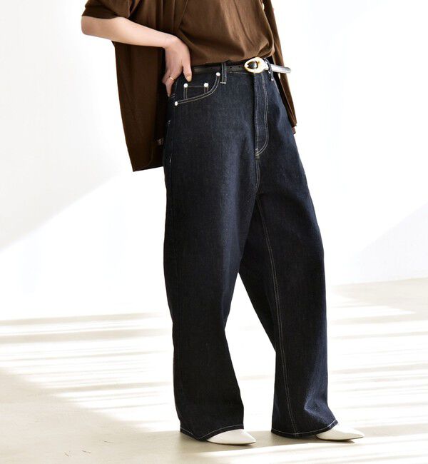 quaranciel「quaranciel:〈洗濯機可能〉ハイライズ ルーズ ワイド デニム パンツ」|デニム|
