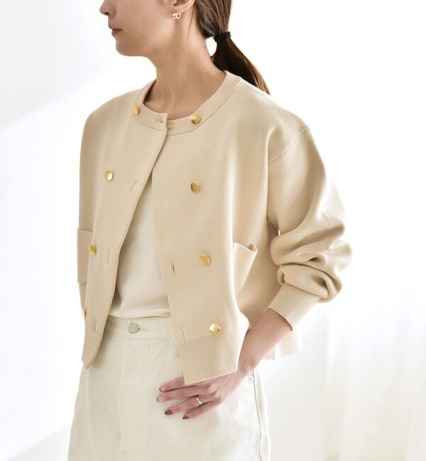 quaranciel「《追加予約》quaranciel:〈手洗い可能〉ノーカラー ダブル ボタン ジャケット カーディガン」|カーディガン|