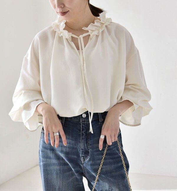 quaranciel「quaranciel:〈洗濯機可能〉フリルカラー リボン ギャザースリーブ ブラウス」|シャツ・ブラウス|