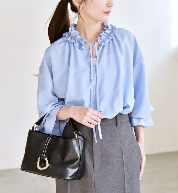 quaranciel「quaranciel:〈洗濯機可能〉フリルカラー リボン ギャザースリーブ ブラウス」|シャツ・ブラウス|