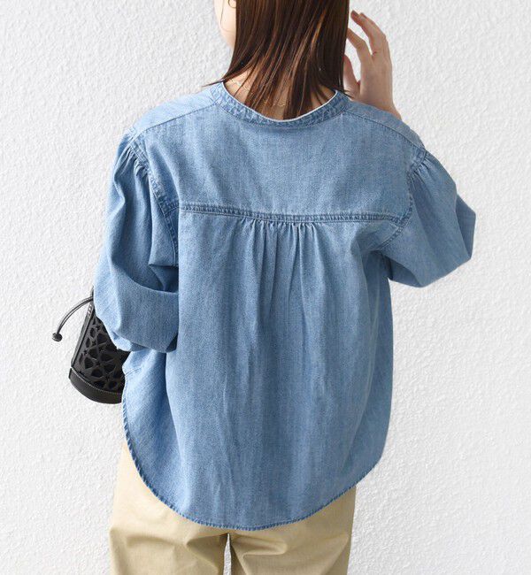 SHIPS for women「《追加予約》【WEB限定】〈洗濯機可能〉ライトオンス フリル デニム シャツ」|シャツ・ブラウス|