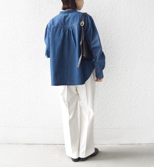 SHIPS for women「《追加予約》【WEB限定】〈洗濯機可能〉ライトオンス フリル デニム シャツ」|シャツ・ブラウス|