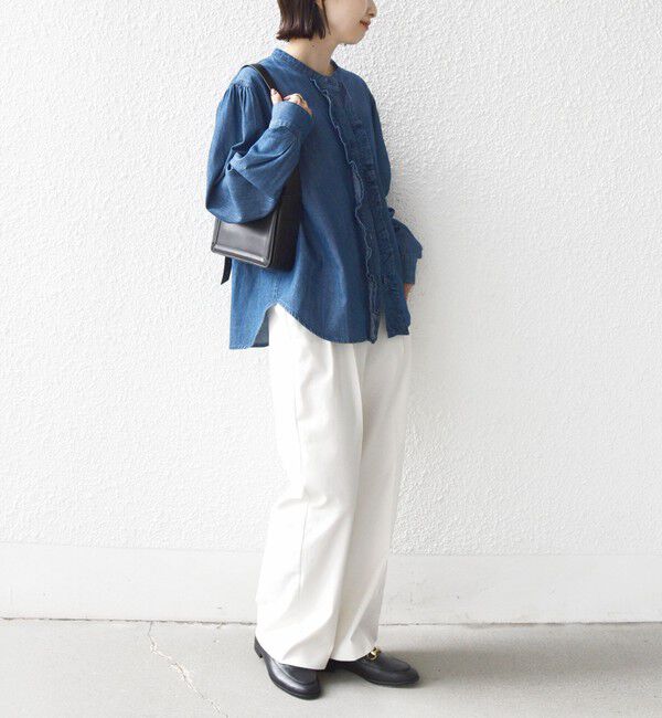 SHIPS for women「《追加予約》【WEB限定】〈洗濯機可能〉ライトオンス フリル デニム シャツ」|シャツ・ブラウス|