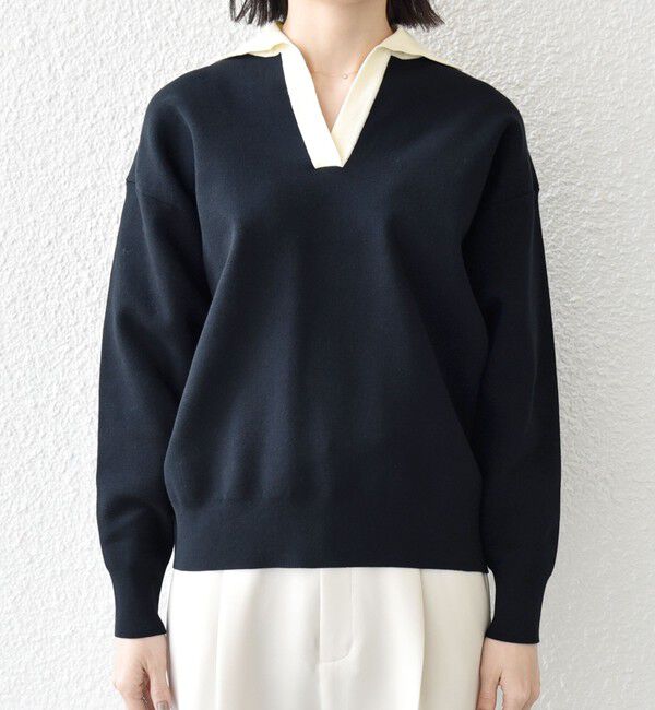 SHIPS any「SHIPS any:〈手洗い可能〉バイカラー スキッパー ニット プルオーバー」|ニット・セーター|