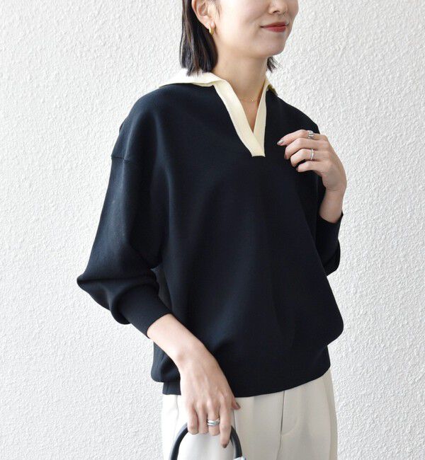 SHIPS any「SHIPS any:〈手洗い可能〉バイカラー スキッパー ニット プルオーバー」|ニット・セーター|